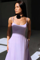 Maryam Flounce Bustier Midi Dress In Lavender