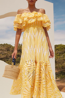 Arabella Off Shoulder Hollow Maxi Dress In Yellow