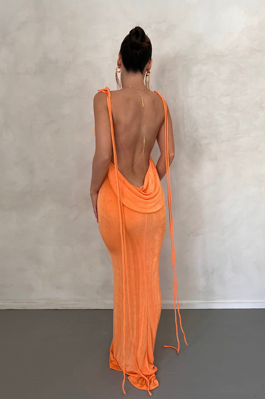 Sagia Backless Maxi Dress In Orange