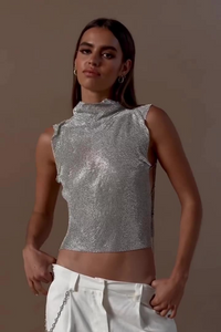 Nava Split Chain Chainmail Top In Silver