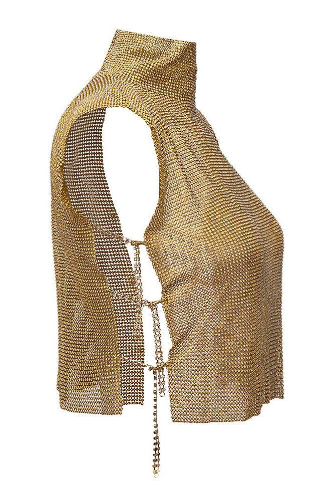 Nava Split Chain Chainmail Top In Gold