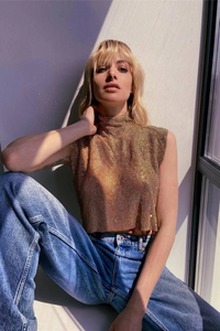 Nava Split Chain Chainmail Top In Gold