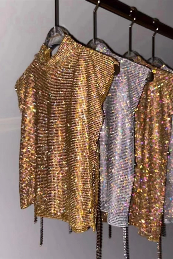 Nava Split Chain Chainmail Top In Silver