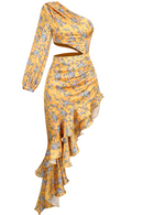 Sierrel One Shoulder Floral Maxi Dress In Yellow