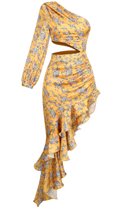 Sierrel One Shoulder Floral Maxi Dress In Yellow