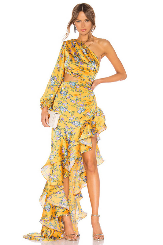 Winry One Shoulder Floral Maxi Dress In Yellow