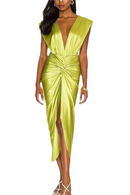 Magen Plunge Backless Split Midi Dress