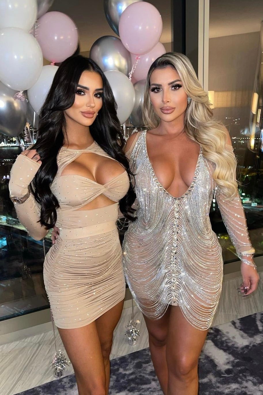 Insley Plunge Mesh Tassel Mini Dress