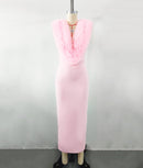 Mauris Sleeveless Faux Fur Midi Dress In Pink