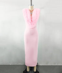 Mauris Sleeveless Faux Fur Midi Dress In Pink
