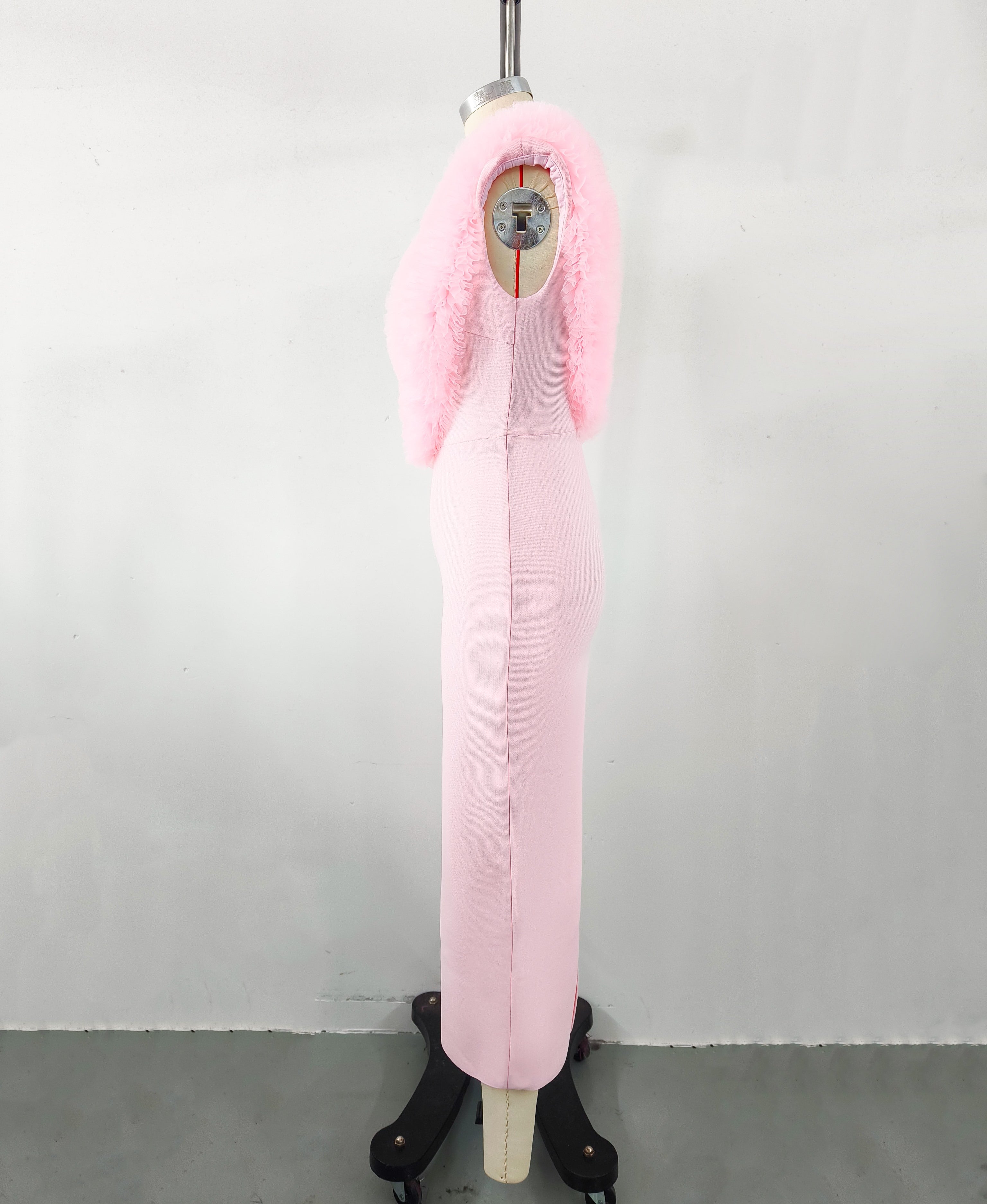 Mauris Sleeveless Faux Fur Midi Dress In Pink