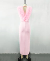 Mauris Sleeveless Faux Fur Midi Dress In Pink