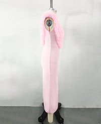 Mauris Sleeveless Faux Fur Midi Dress In Pink