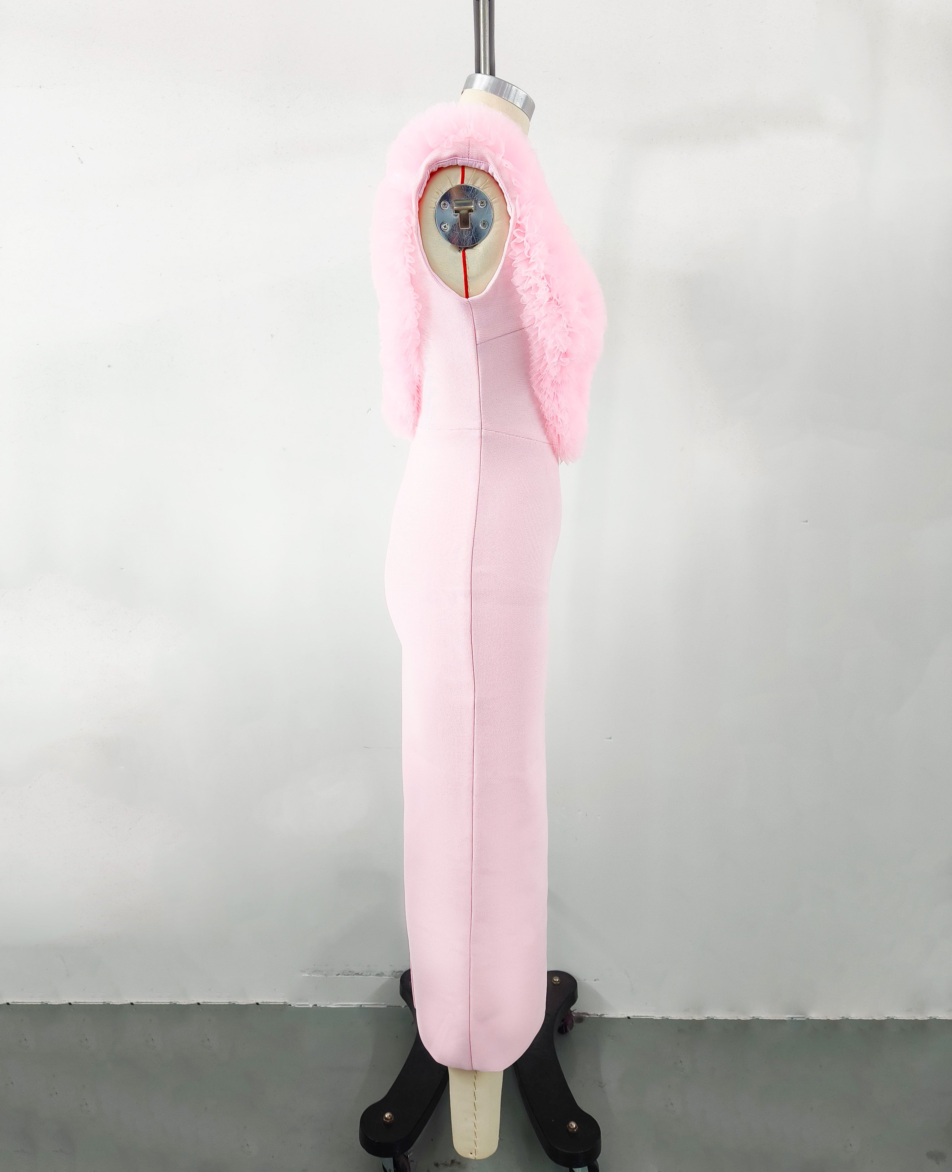 Mauris Sleeveless Faux Fur Midi Dress In Pink