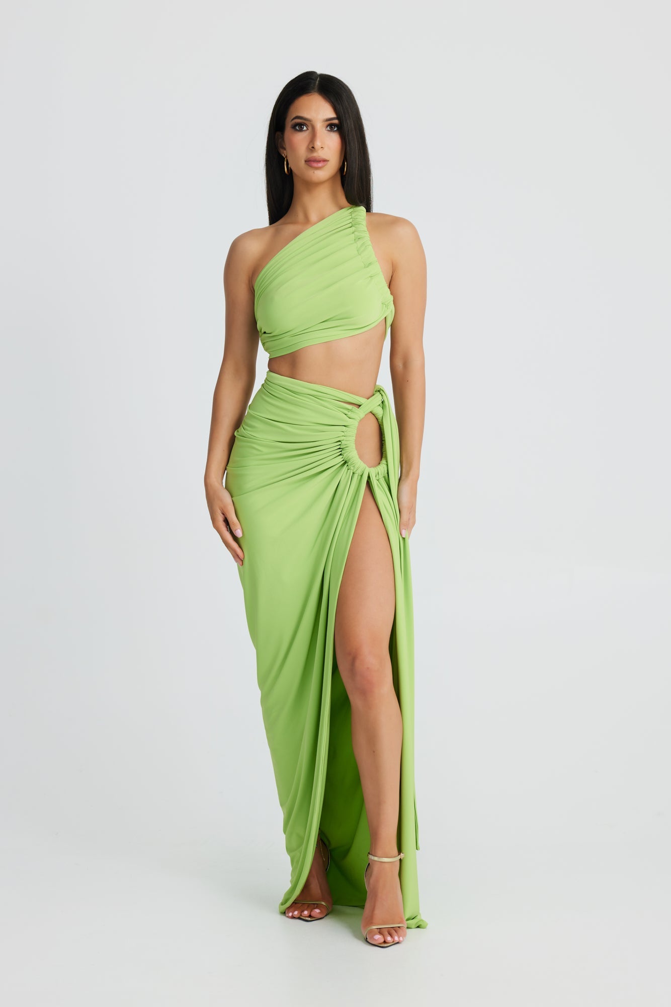 Labelle Slanted Shoulder Halter Set In Green