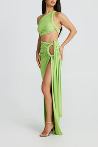 Labelle Slanted Shoulder Halter Set In Green