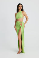Labelle Slanted Shoulder Halter Set In Green