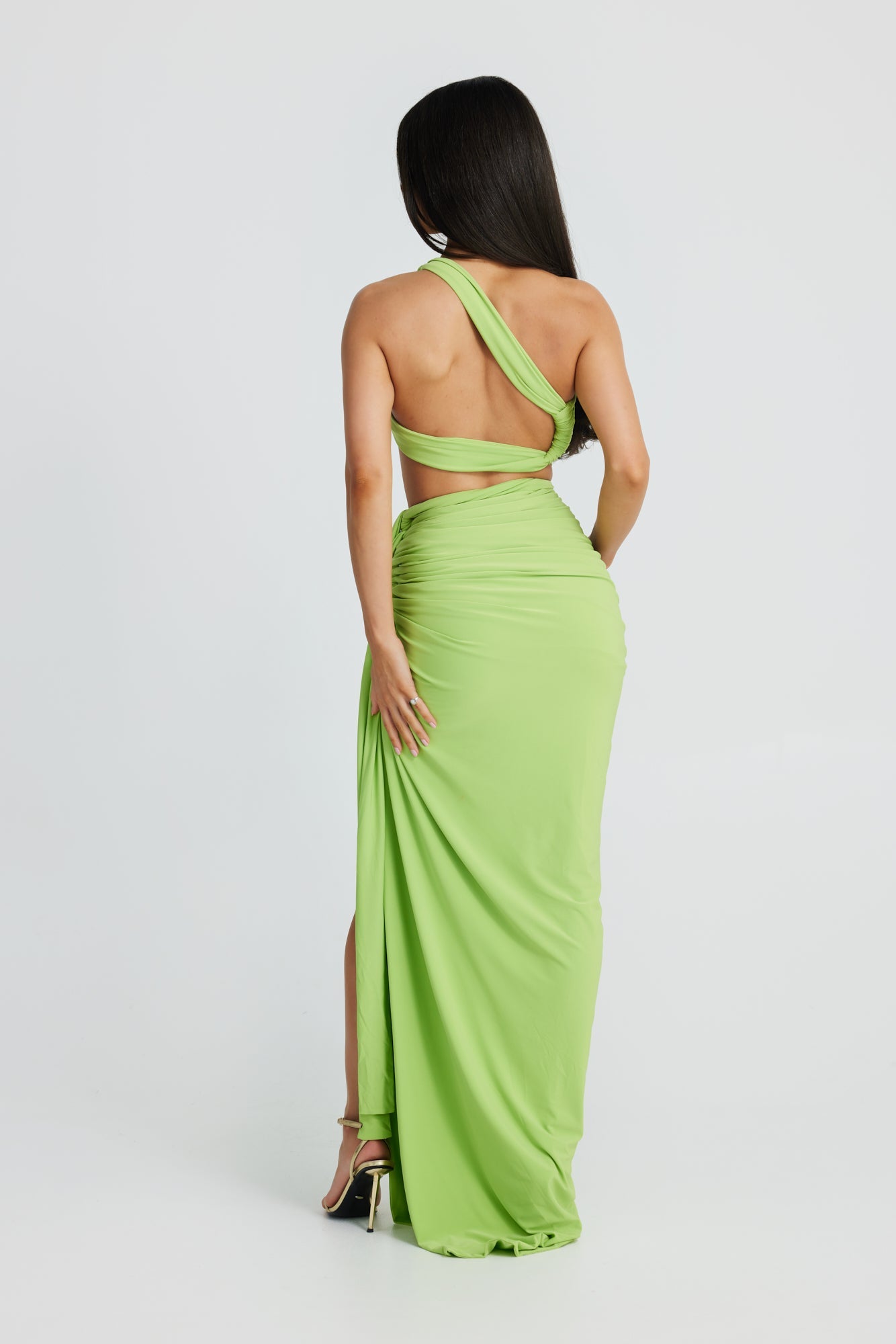 Labelle Slanted Shoulder Halter Set In Green
