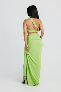 Labelle Slanted Shoulder Halter Set In Green