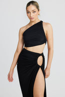 Labelle Slanted Shoulder Halter Set In Black