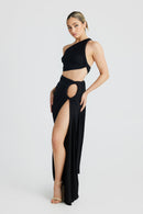 Labelle Slanted Shoulder Halter Set In Black