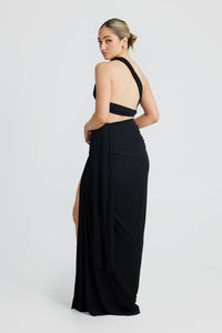 Labelle Slanted Shoulder Halter Set In Black