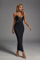 Kiana Black Ruched Bandage Maxi Dress