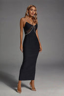 Kiana Black Ruched Bandage Maxi Dress