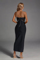 Kiana Black Ruched Bandage Maxi Dress