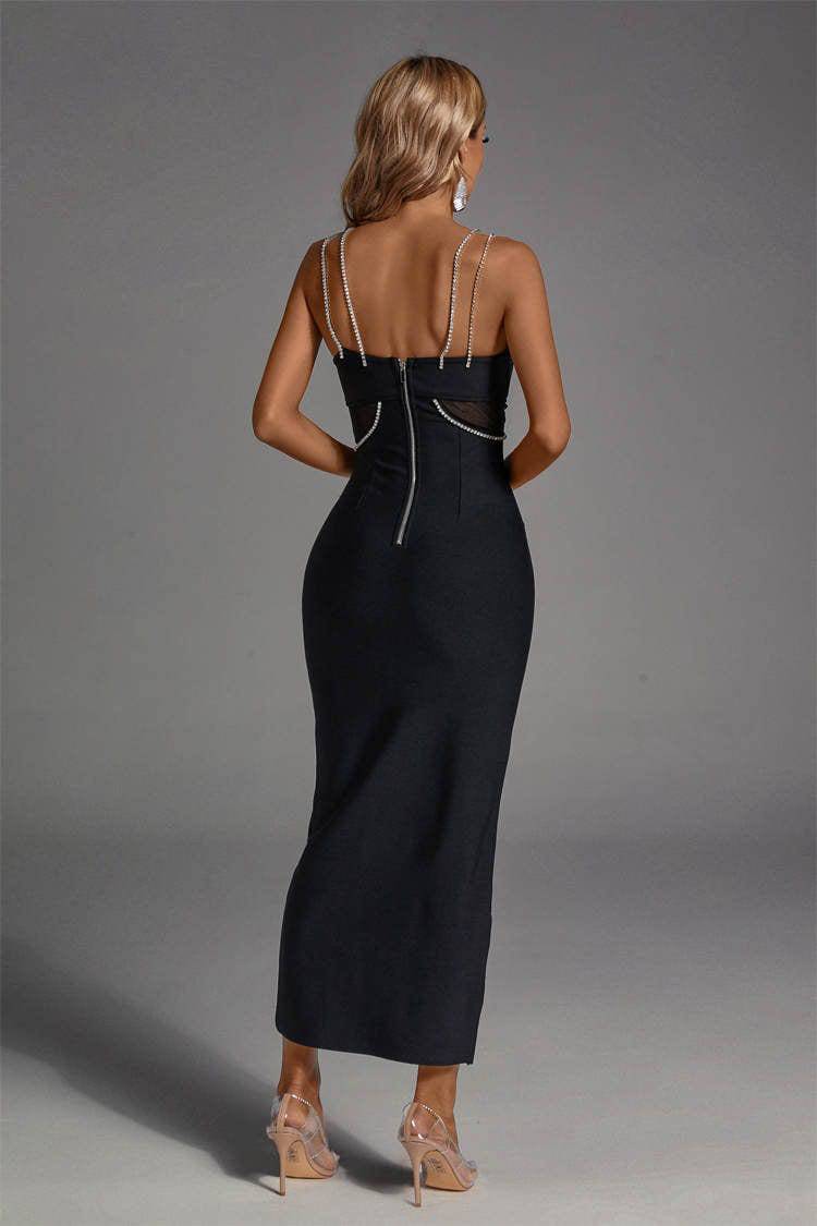 Kiana Black Ruched Bandage Maxi Dress