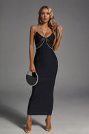 Kiana Black Ruched Bandage Maxi Dress